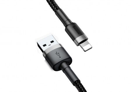 Кабель USB BASEUS Cafule, USB - Lightning, 2.4А, 1 м, серыйчерный - 8