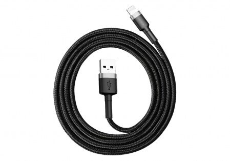 Кабель USB BASEUS Cafule, USB - Lightning, 2.4А, 1 м, серыйчерный - 1