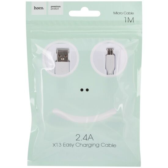 USB кабель HOCO X13 Easy MicroUSB, 2.4А, 1м, TPE (белый) - 2