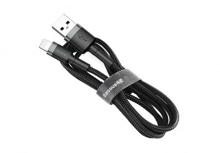 Кабель USB BASEUS Cafule, USB - Lightning, 2.4А, 1 м, серыйчерный - 3