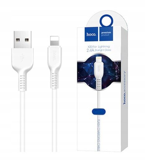 USB кабель HOCO X20 Flash Lightning 8-pin, 2.4А, 2м, TPE (белый) - 1