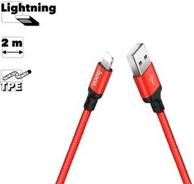 USB кабель HOCO X14 Times Speed Lightning 8-pin, 2м, нейлон (черый/красный) - 2