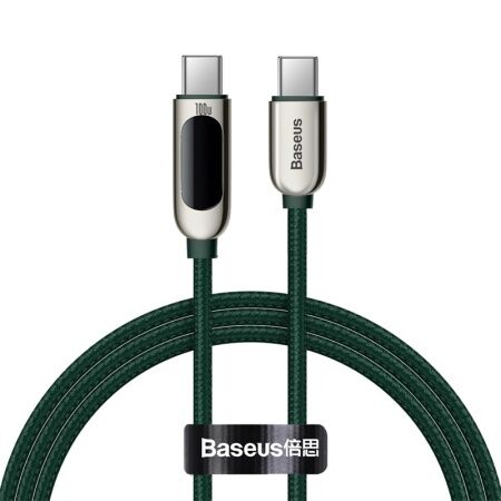 Кабель USB-C BASEUS Display Fast Charging, Type-C - Type-C, 5A, 100W, 1 м, зеленый - 1