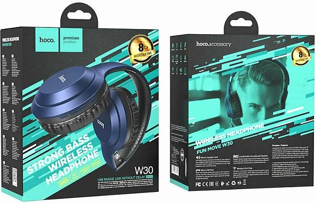 Беспроводные наушники Hoco W30 Fun move BT headphones (Blue) - 4