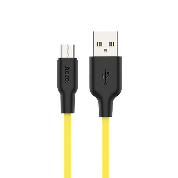 USB кабель HOCO X21 Plus Silicone MicroUSB, 2.4А, 1м, силикон (желтый/черный) - 1