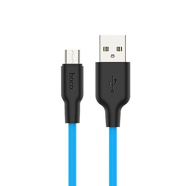 USB кабель HOCO X21 Plus Silicone MicroUSB, 2.4А, 1м, силикон (синий/черный) - 1