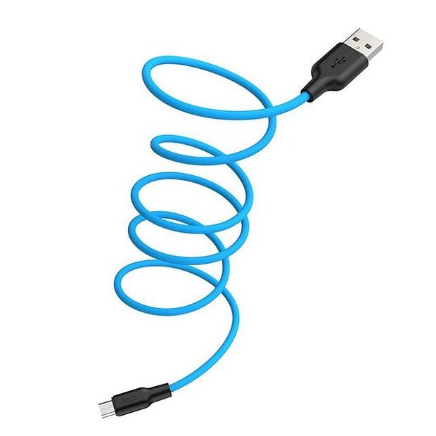 USB кабель HOCO X21 Plus Silicone MicroUSB, 2.4А, 1м, силикон (синий/черный) - 5