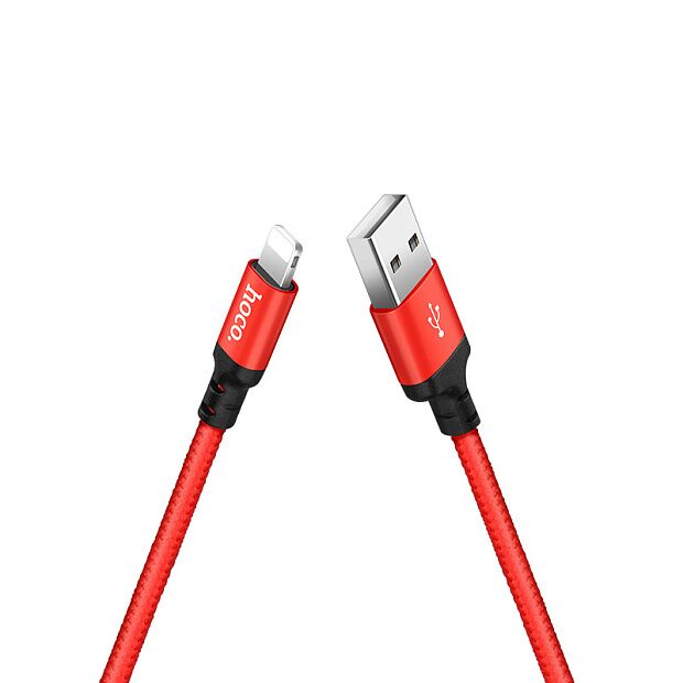 USB кабель HOCO X14 Times Speed Lightning 8-pin, 1м, нейлон (черый/красный) - 5